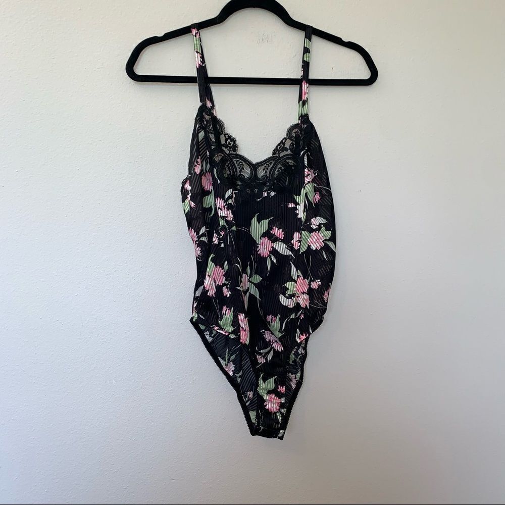 Vintage Eve Stillman Sheer Lace Floral Stripe Print Bodysuit